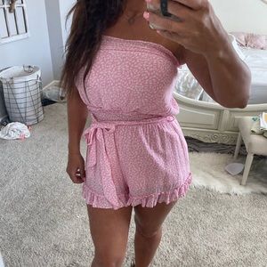 Pink polka dot Vici romper
